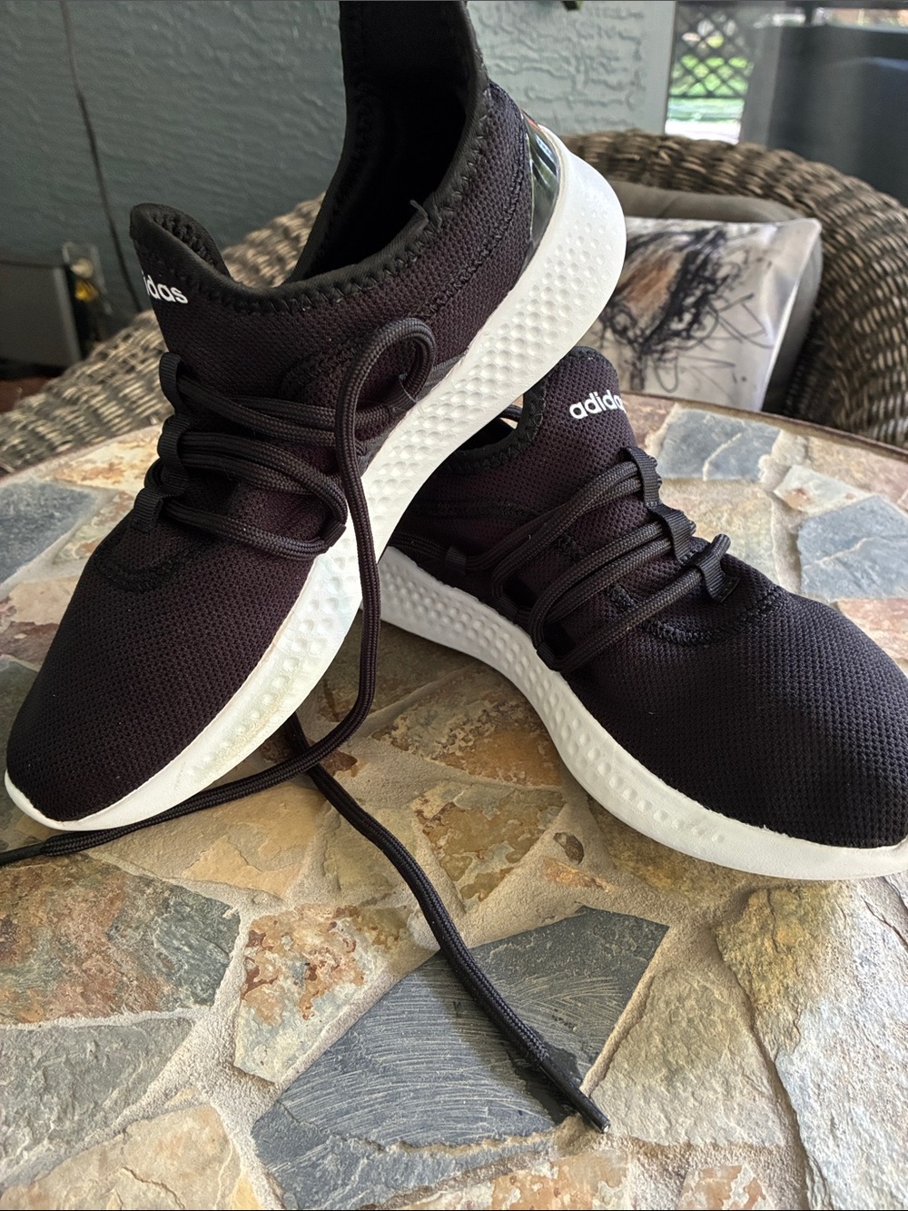 Women’s Adidas Size 9 Black Knit Sneakers with White Soles